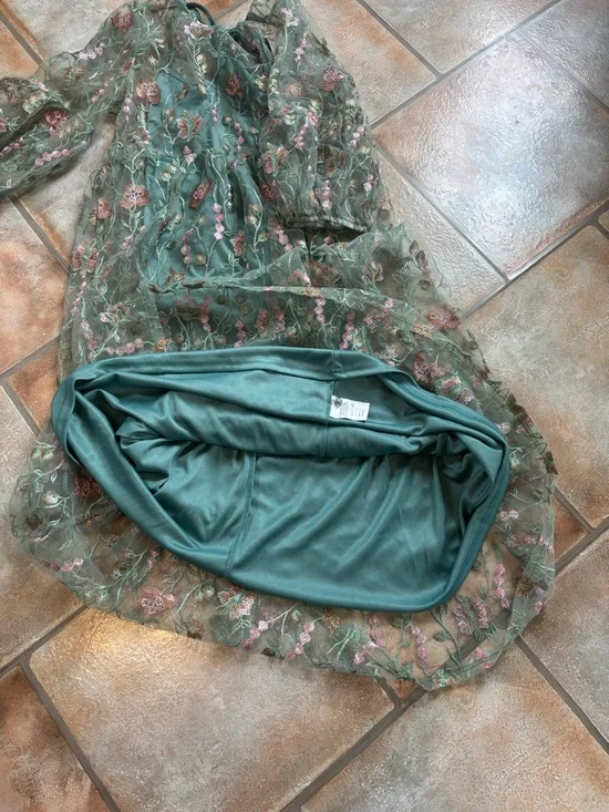 🧚 Suzanne Betro Teal Green Floral Embroidered Midi Dress fairy festival - Picture 9 of 10